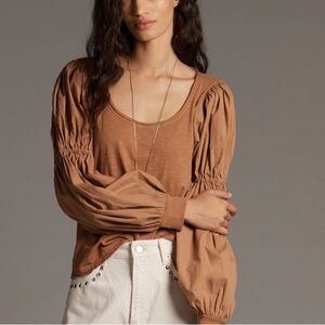Pilcro by Anthropologie Camel Banded Sleeve Top